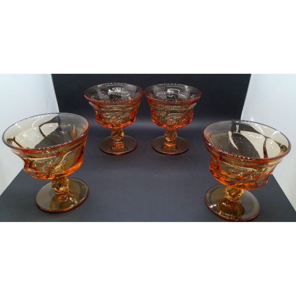 Vintage Fostoria Jamestown Swirl Amber Sherbet Or Champagne Glasses Set Of 4 A